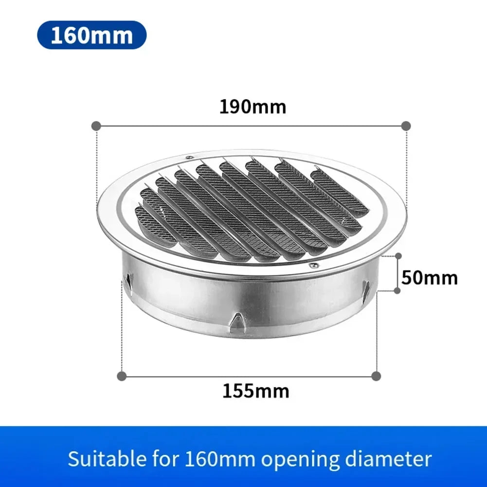 Stainless Steel Round Air Vent Grille Cover | 70–300mm Sizes