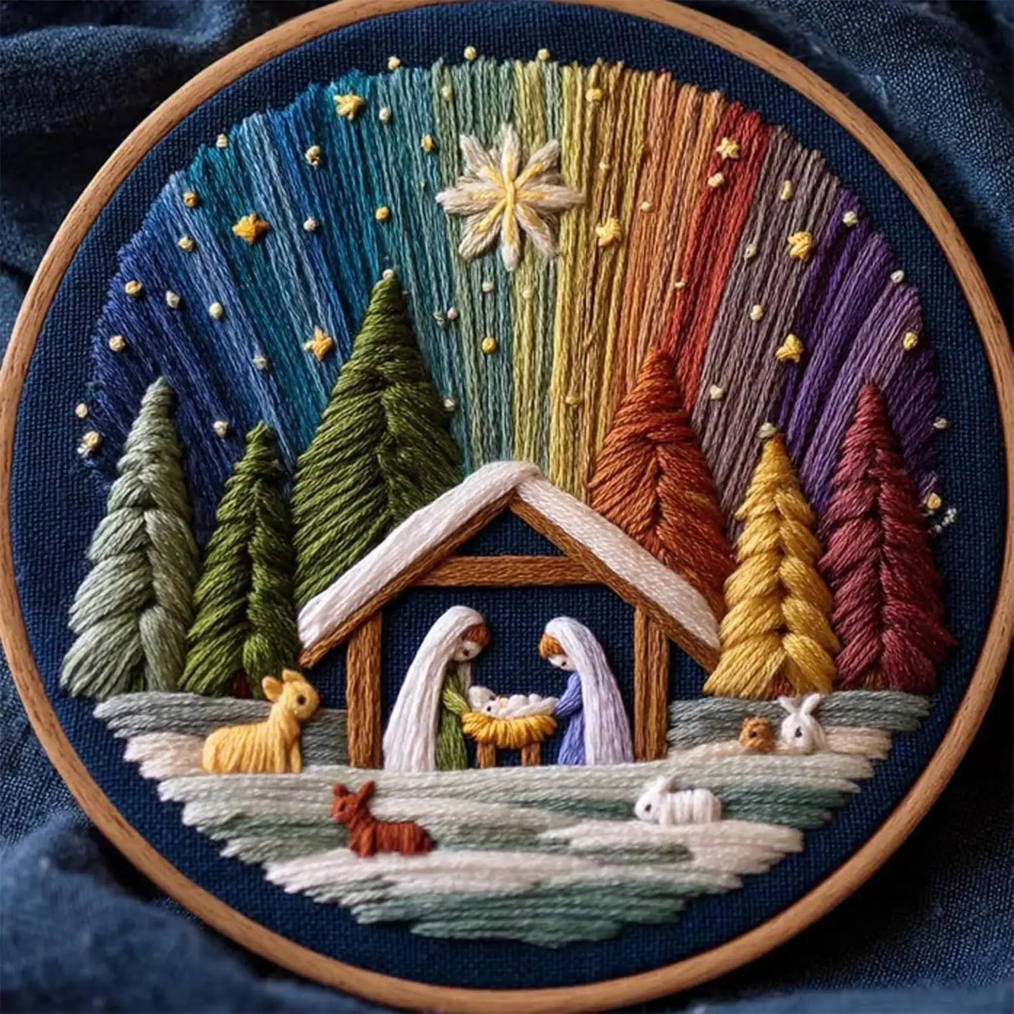Christmas Embroidery Kit Christmas Nativity Scene Needlework Stamped Embroidery Beginners Kit For Women Girls Festival Halloween Peaceful Pleasures Health and Wellness