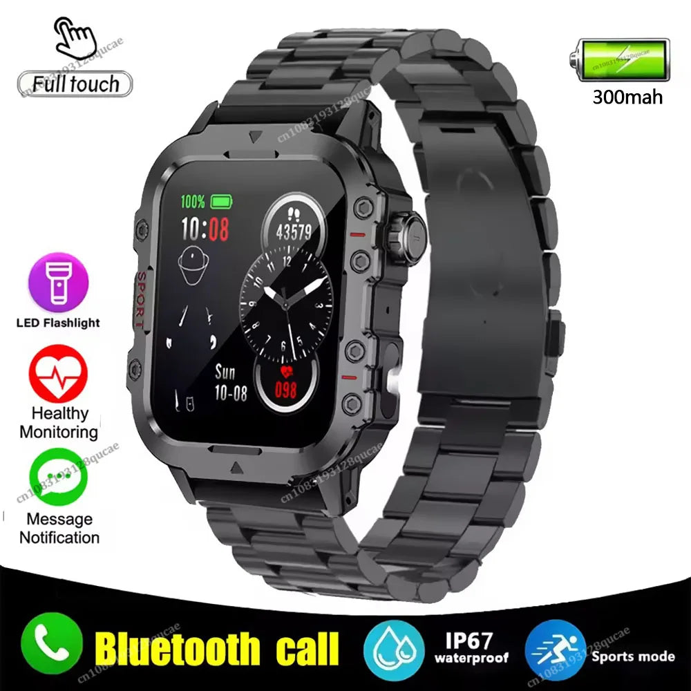 2025 New Military Smart Watch Men IP67 3ATM Outdoor GPS Sports Fitness Tracker Health Monitor 1.44Inch Bluetooth Call Smartwatch Peaceful Pleasures Health and Wellness Black Steel