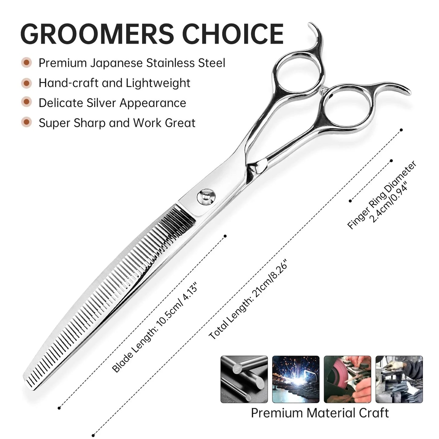 Dog Scissors for Grooming Stainless 8" Professional Pet Scissors Curved Chunker Scissors for Groomer Bend Down Thinning Shears Peaceful Pleasures Health and Wellness
