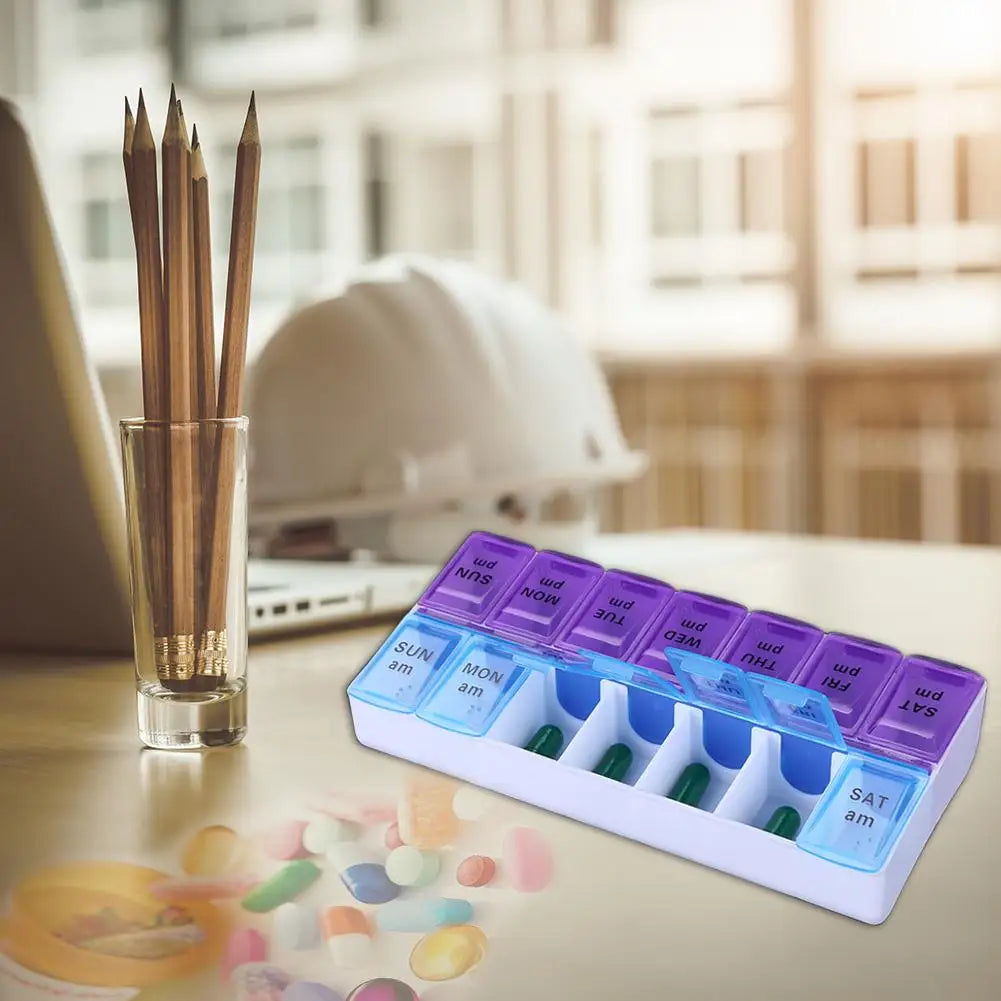 JUSTLANG Weekly 14 Grids 7 Days Pill Box Portable Travel Cases Organizer Pill Container Storage Tablets Vitamin Medicine Peaceful Pleasures Health and Wellness