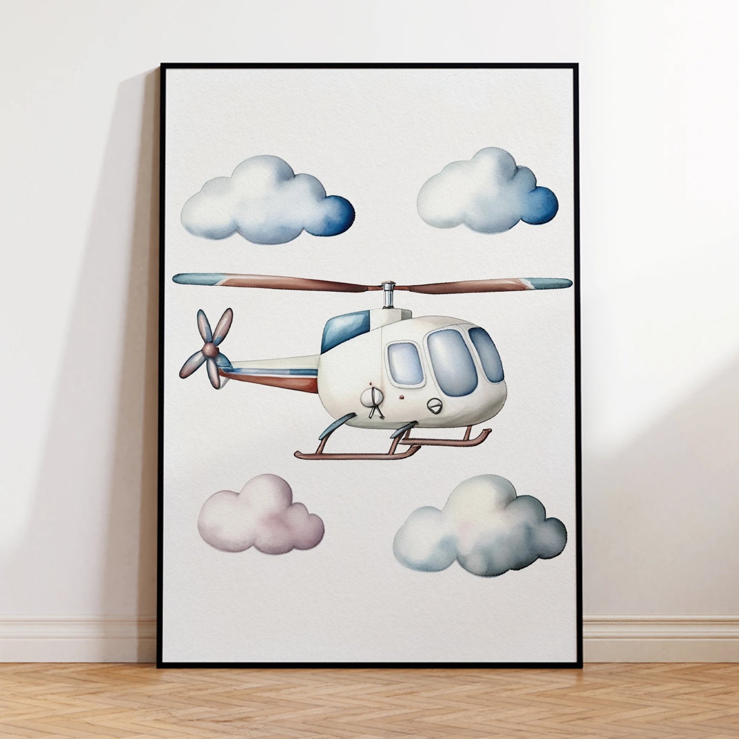Cartoon Children Airplane Helicopter Hot Air Balloon Wall Art Prints Canvas Painting Poster Picture For Living Room Home Decor Peaceful Pleasures Health and Wellness G2476-3 50x70cm Black Frame