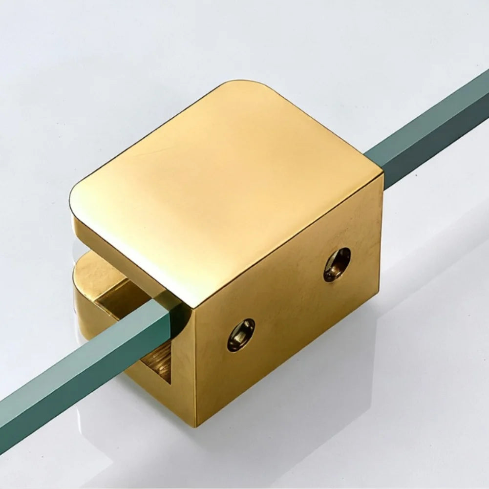 1X Sturdy Brass Glass Clamp Secure Bath Shelf&wine Cabinet Gold