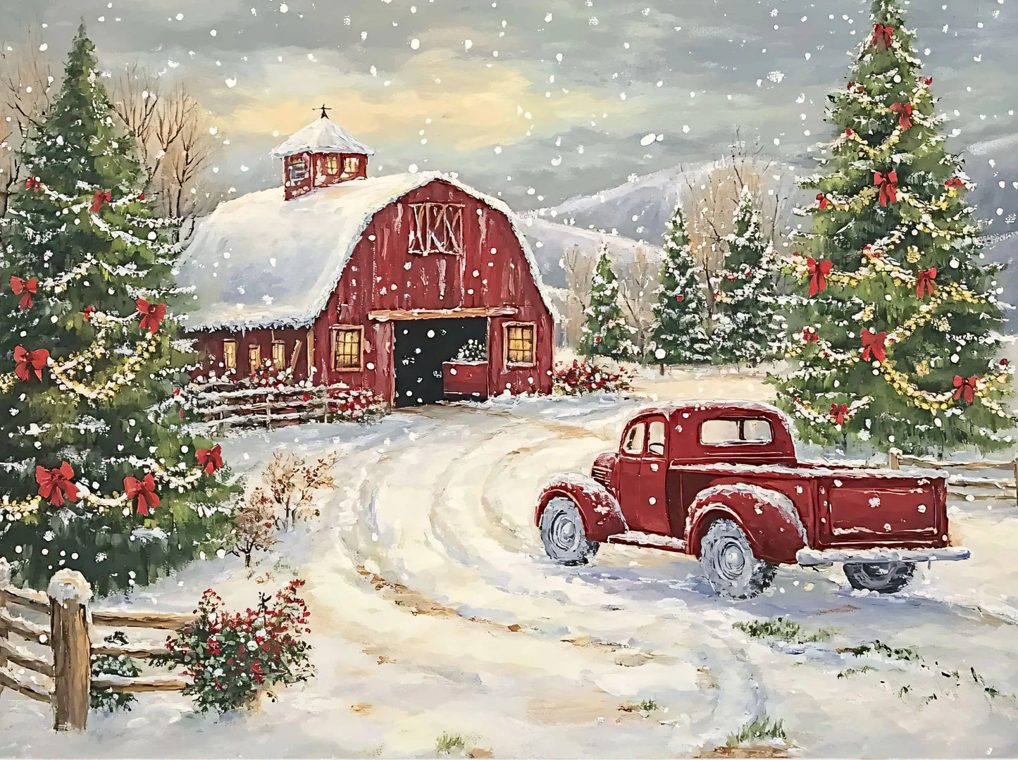 Vintage Christmas Train Holiday Winter Snow Farmhouse Town Village Poster Print Canvas Painting for Living Room Home Decor Peaceful Pleasures Health and Wellness 5 20x30cm Unframed