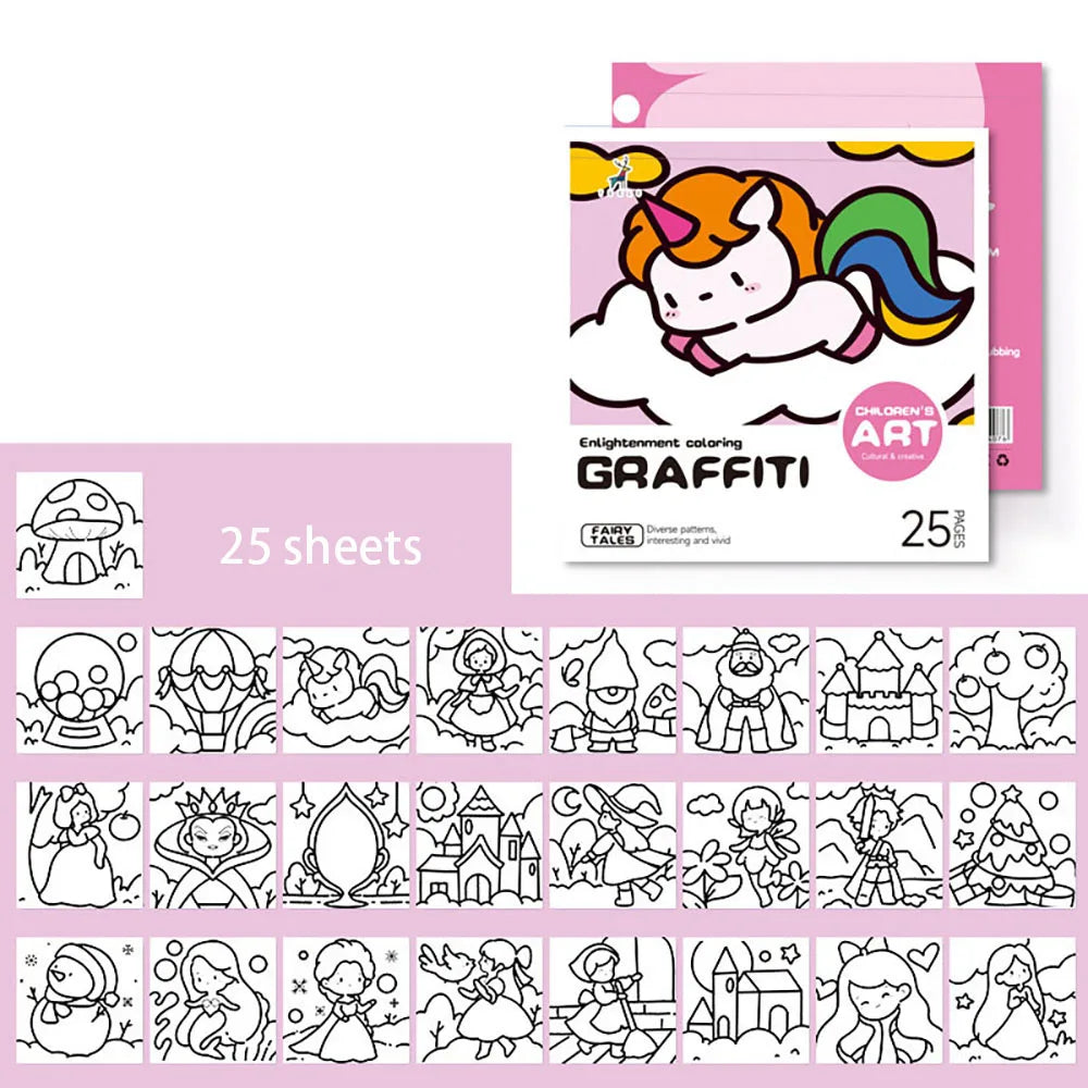 25 Sheets Cartoon Convenient Coloring Book Mini Watercolor Student