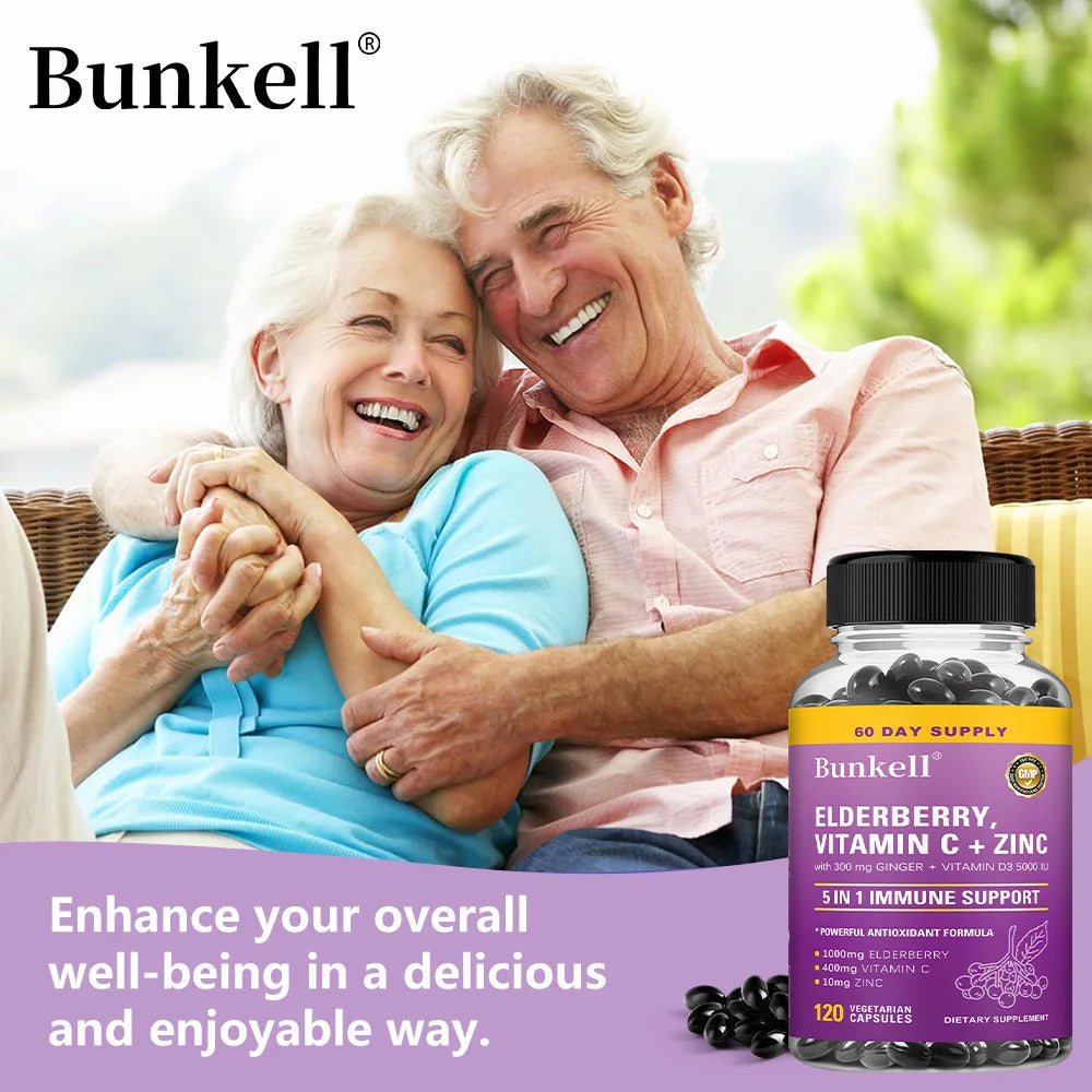 Elderberry Immune Support Capsules 1000MG with Vitamin C Zinc & Ginger - Antioxidant, Healthy Skin, Energy Boost for Men & Women Peaceful Pleasures Health and Wellness