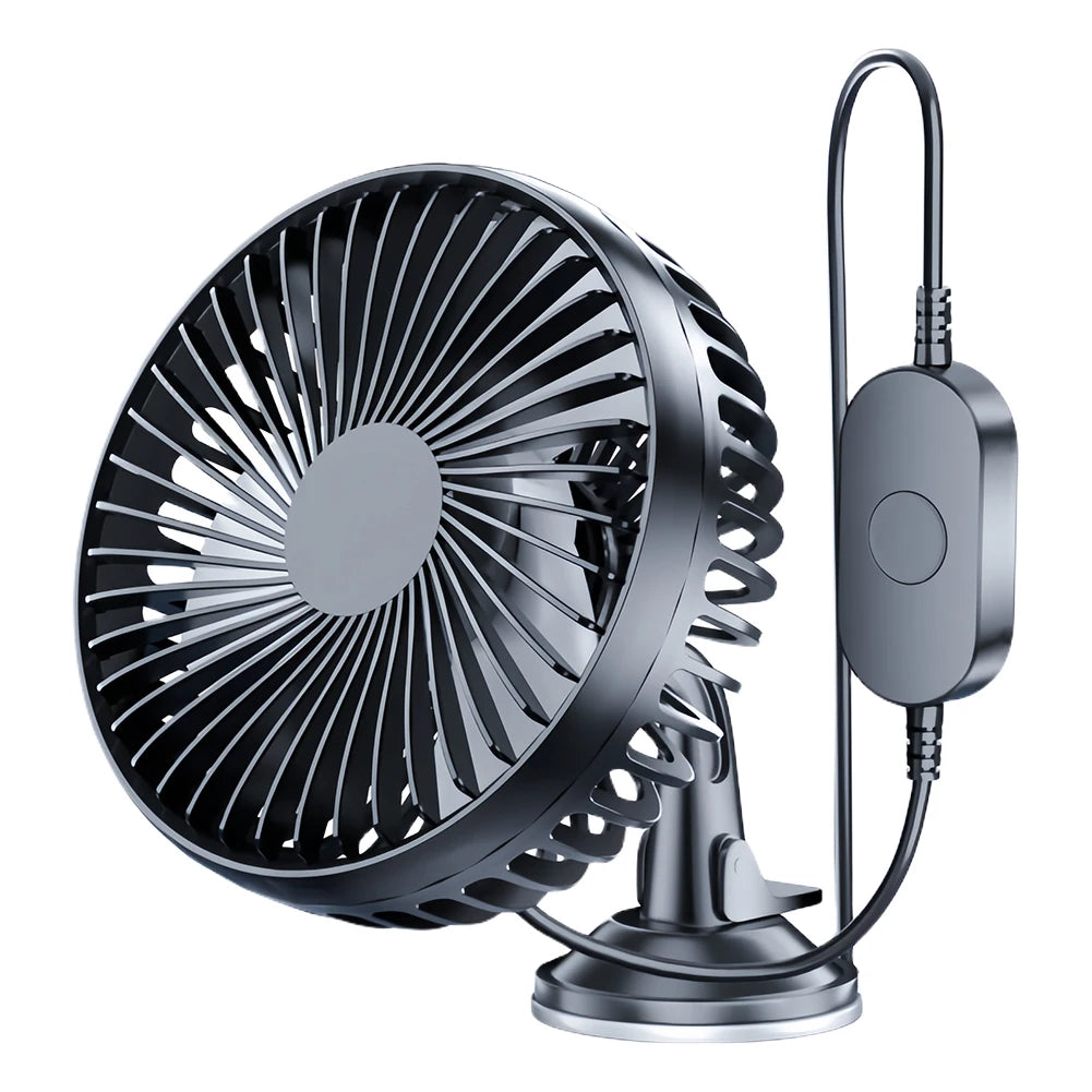 USB Car Cooling Fan 12V/24V 360° Suction Cup for Car Truck SUV RV Peaceful Pleasures Health and Wellness