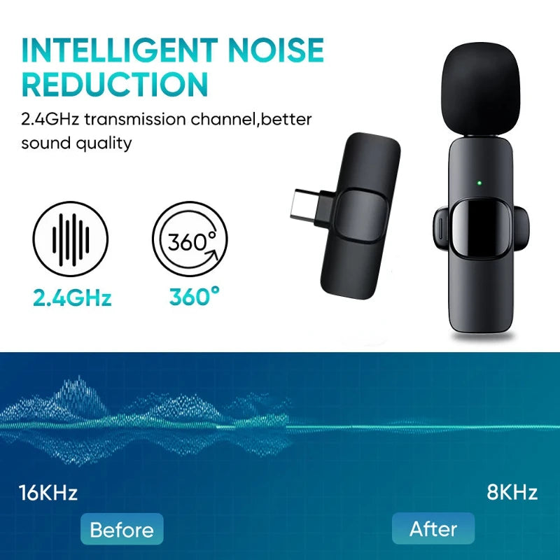 Wireless Lavalier Microphone Audio Video Recording Mini Mic for Type-C Smartphones Vlogging Facebook Videos Audio Recording Peaceful Pleasures Health and Wellness