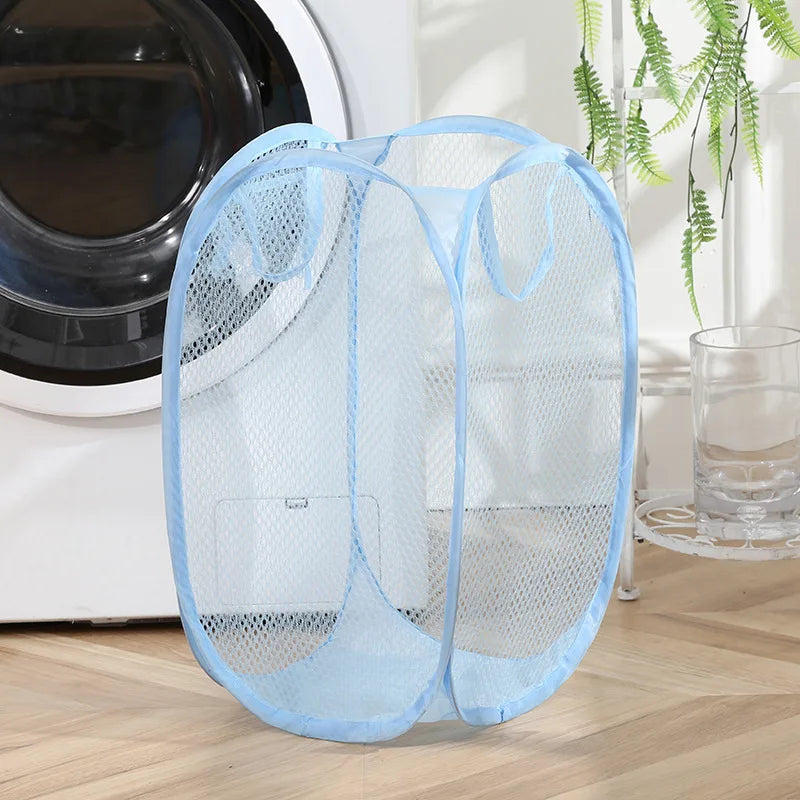 Foldable Hand-Held Laundry Basket Dirty Clothes Storage Grid Basket Household Organizer for Clothes Home Storage Toy Basket Peaceful Pleasures Health and Wellness SKY BLUE