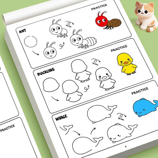 How Draw Everything Kids Step-by-step Drawings Cute Animals Vehicles Peaceful Pleasures Health and Wellness 1PCS