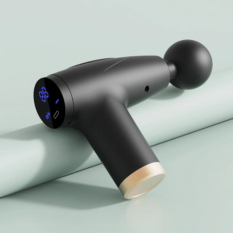 Black 4-Head Mini Fascia Gun Multi-Stage Massage Gun Muscle Relaxation Massage Equipment Portable Vibration Massager Peaceful Pleasures Health and Wellness