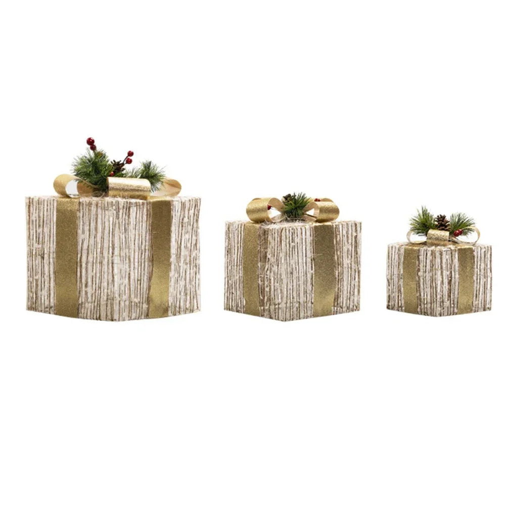 3-Piece Plush Light-Up Christmas Gift Box Set with Timer