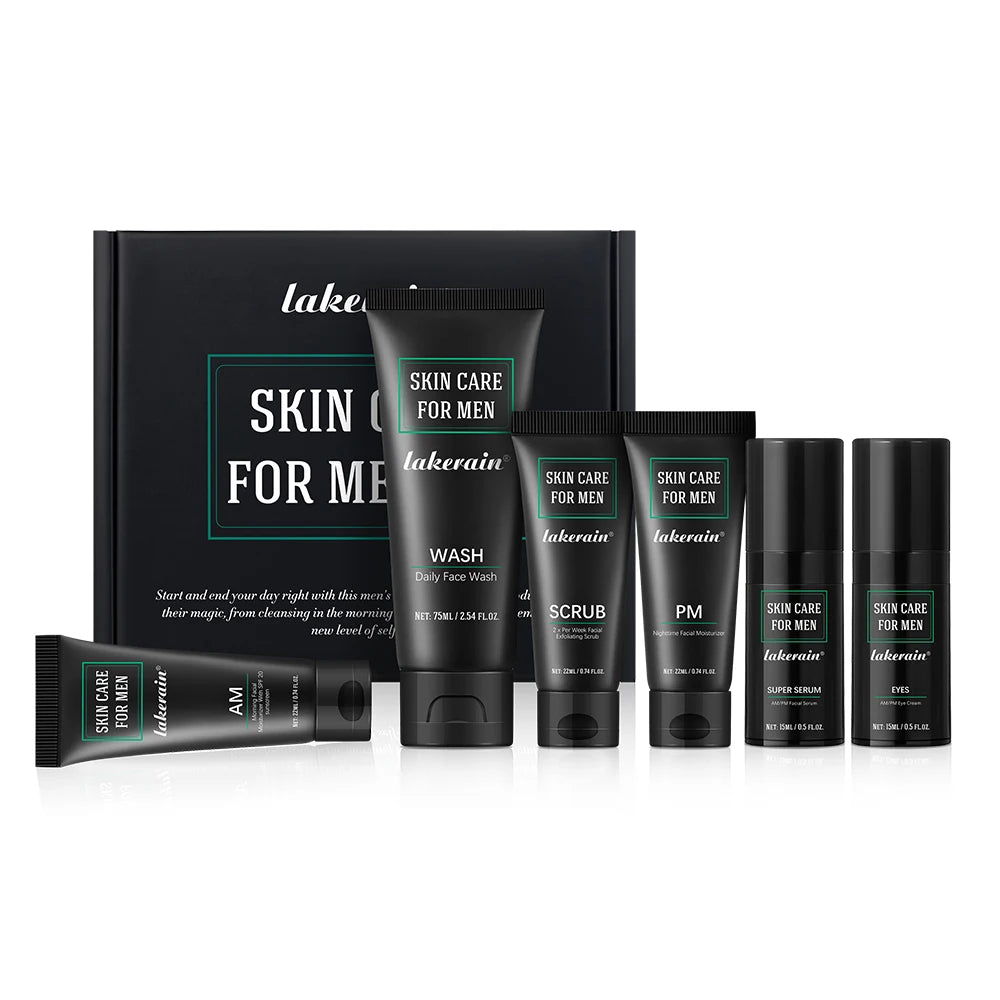 Skin Care Set for Men Essential Routine Daily Face Wash Facial Scrub Moisturizer SPF Night Cream Hydrated Skin Gifts For Men Ski Peaceful Pleasures Health and Wellness