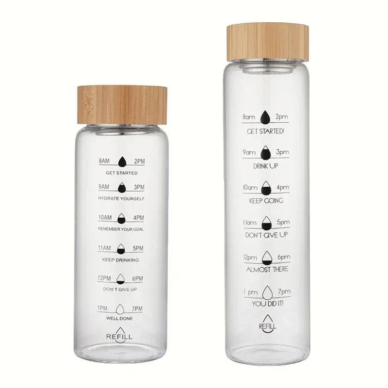 Large Borosilicate Glass Water Bottle with Time Scale | BPA-Free