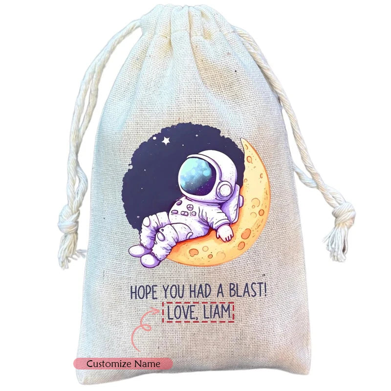 5-Pack Personalized Space Astronaut Drawstring Gift Bags | Party