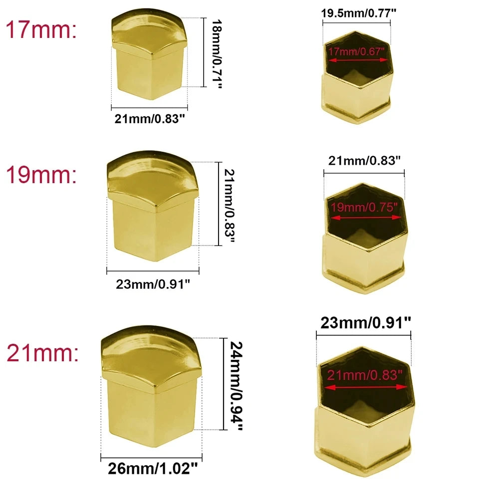 17/19/21mm Wheel Nut Caps – Rust-Proof Bolt Covers 20 Pack