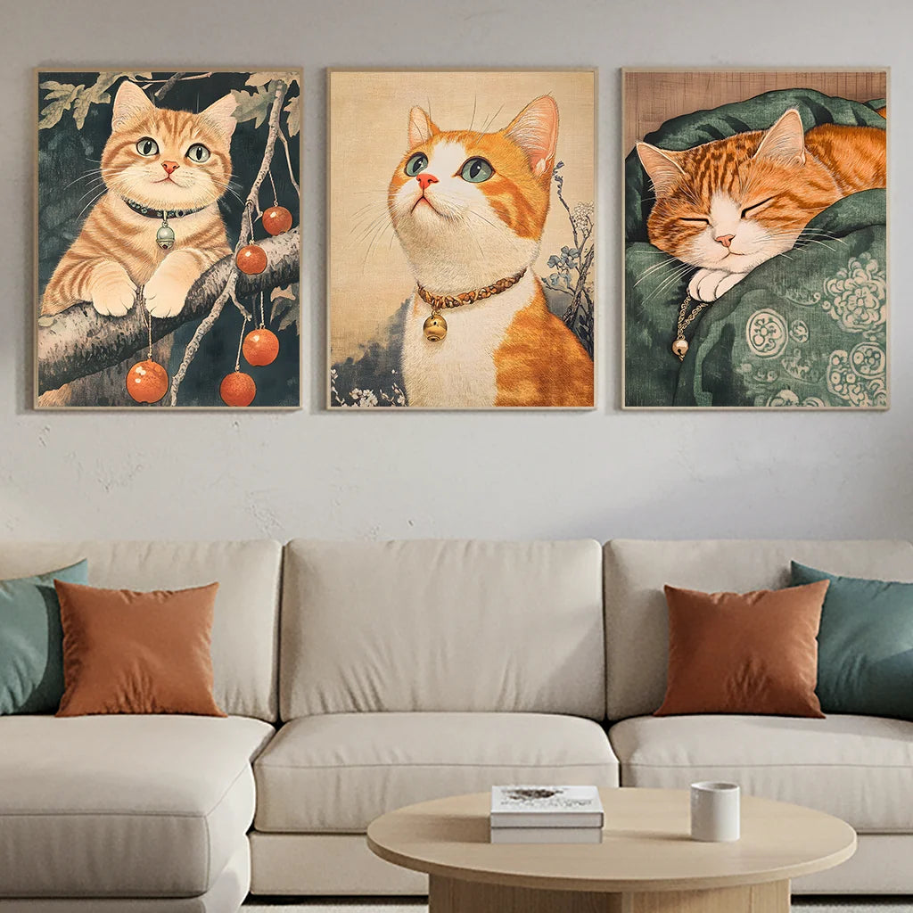 Orange Tabby Cat Canvas Wall Art | Nordic Vintage Animal Poster Canvas Wall Art Peaceful Pleasures Health and Wellness