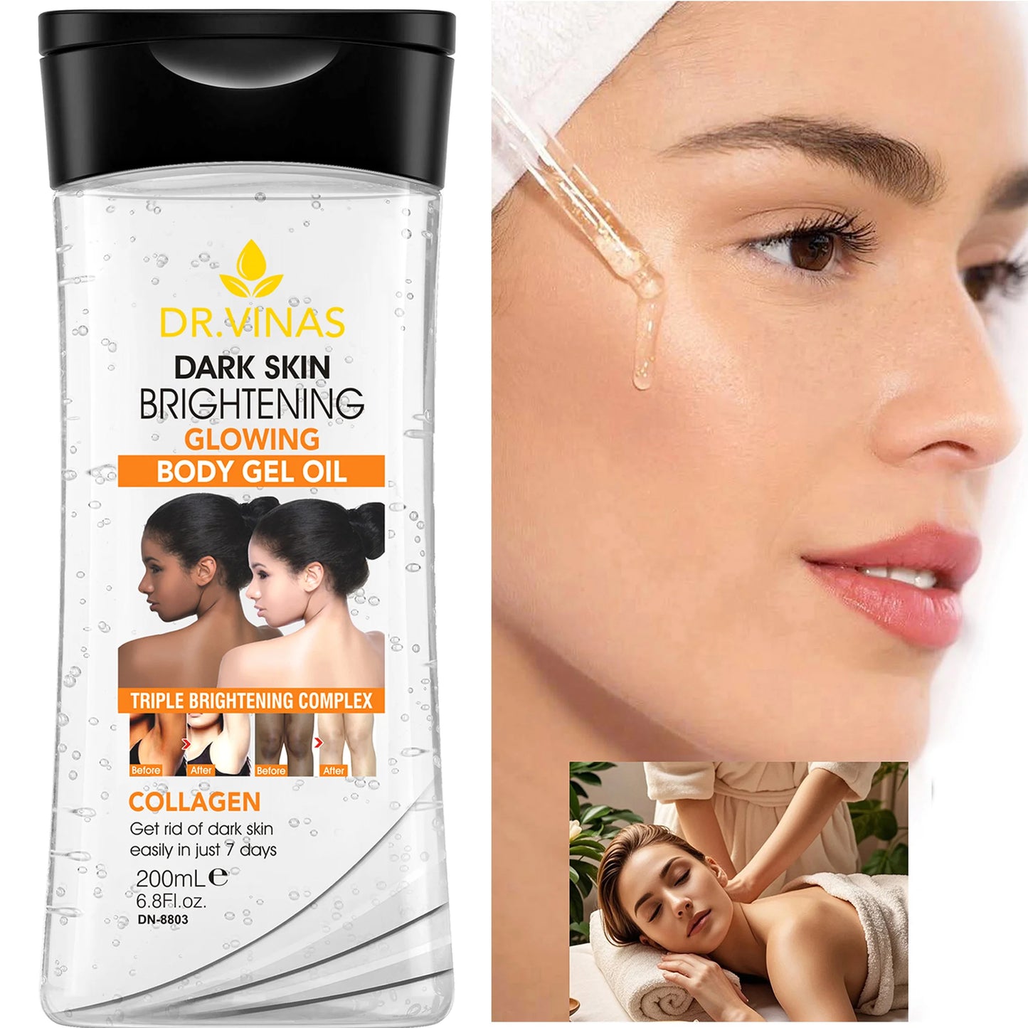 200ml WHITENING GLOWING BODY GEL OIL Body Essential Oil Skin Care Oil Moisturizing and Hydrating Care Suitable for All Seasons Peaceful Pleasures Health and Wellness