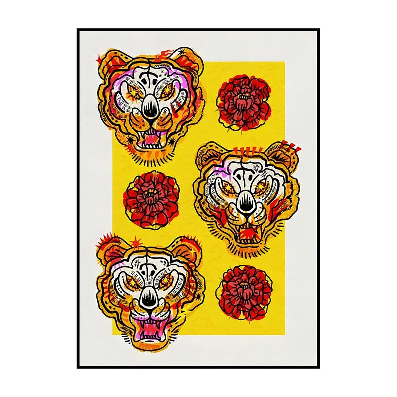 Abstract Classic Tiger in Blue Illustration Poster Wall Art Print Canvas Painting for Living Room Home Decoration Picture Peaceful Pleasures Health and Wellness J0030-23 40x50cm Unframed
