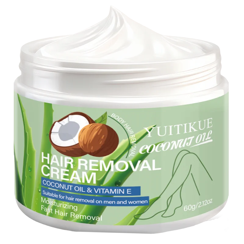 Yuitikue Coconut Oil Hair Removal Cream, 60g Moisturizing Fast Hair Remover with Vitamin E, Unisex Body Hair Removal Peaceful Pleasures Health and Wellness 1pc 60g
