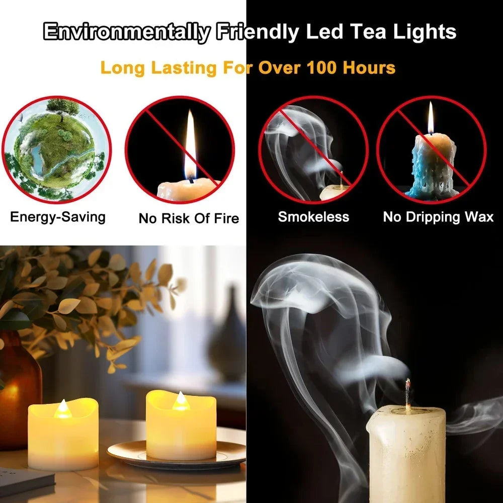 12/24Pack Flameless Flickering LED Candles with/without Remote LED Tealight Electronic Lamp for Wedding Christmas Party Decor Peaceful Pleasures Health and Wellness