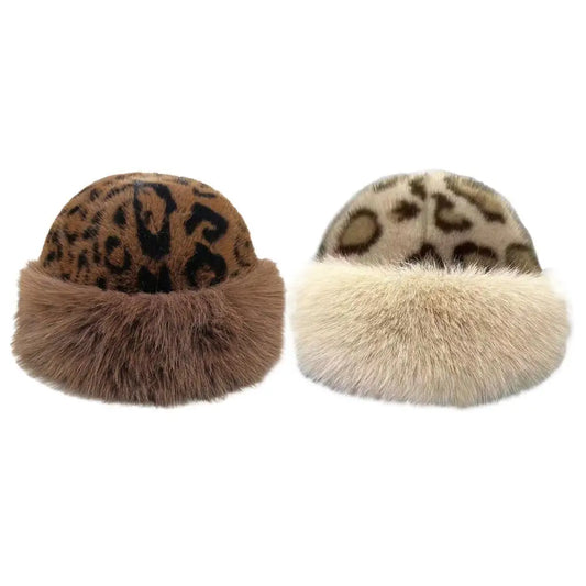 Women's Plush Leopard Print Winter Knit Hat with Pom Pom Winter Knit Beanie Oasis Select