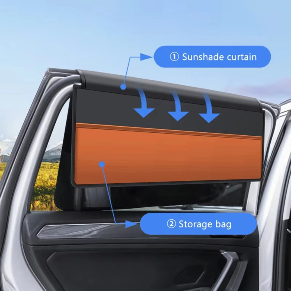 Magnetic Retractable Car Window Sun Shade Curtain + Storage Bag