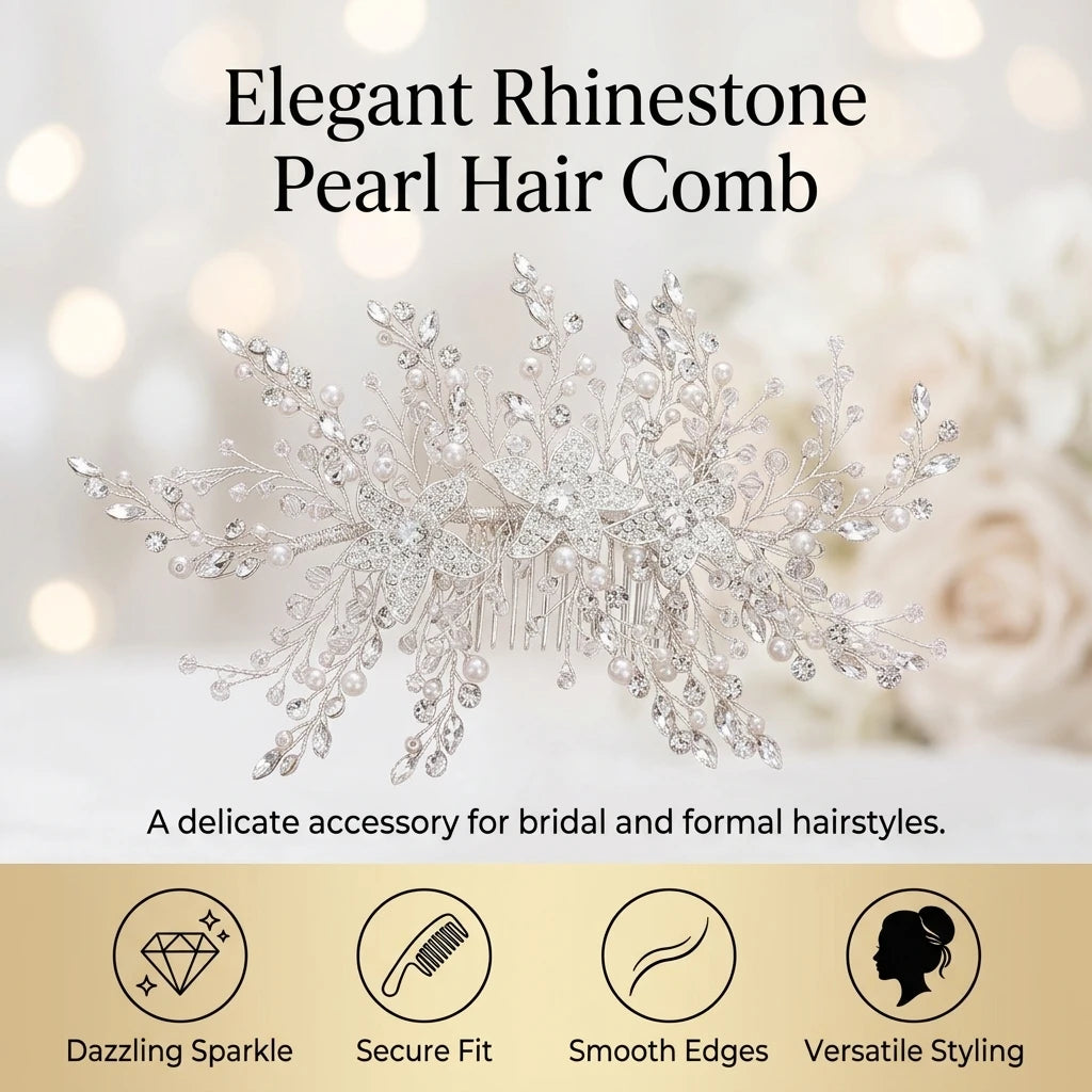 Women Rhinestone Pearl Hair Comb Elegant Alloy Bridal Accessory for Wedding and Formal Events Peaceful Pleasures Health and Wellness