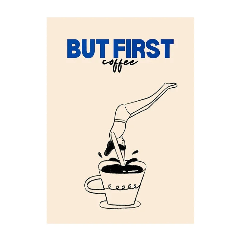 Funny Coffee Diver Canvas Wall Art | Kitchen Decor Print