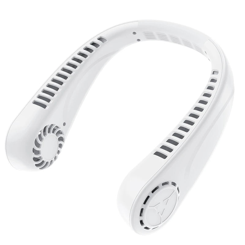 2026 Hanging Portable Neck Fan LED Digital Display Outdoor Rechargeable Bladeless Fan 5 Gear Mini Leafless Neck Cooler Peaceful Pleasures Health and Wellness WHITE USB Type-C
