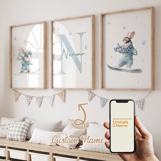 3-Piece Personalized Rabbit Canvas Wall Art | Kids Room Decor Canvas Wall Art Set Peaceful Pleasures Health and Wellness