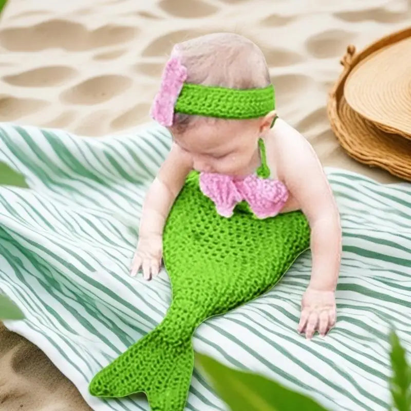 Newborn Mermaid Photography Costume – Knit Outfit & Headdress