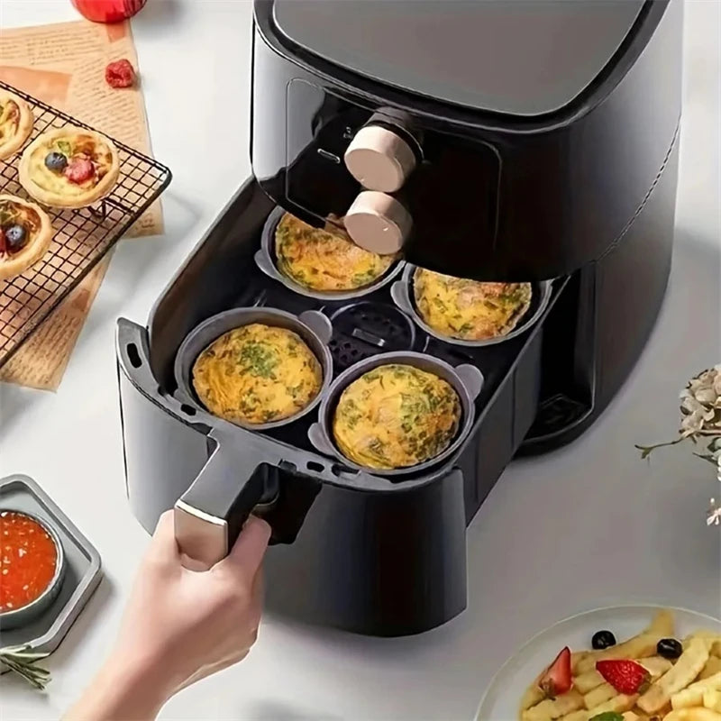 4pcs Air Fryer Silicone Egg Poacher Cups Silicone Egg Cooker Mold Baking Custard Tart Pie Cake Desserts Maker Silicone Basket Peaceful Pleasures Health and Wellness