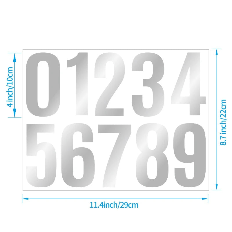 4-inch Digital Sticker Large Size Glossy Metal Silver Black Self Adhesive Reflective Digital Sticker for Mailbox Address Item ID Peaceful Pleasures Health and Wellness SILVER
