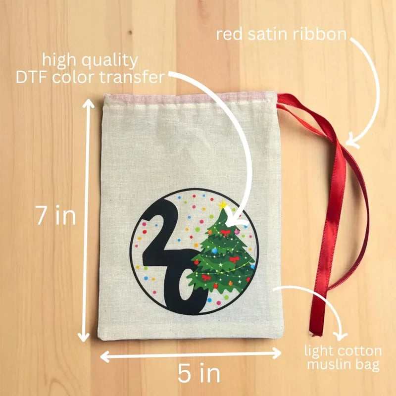 25-Piece Christmas Advent Drawstring Bags | Reusable Gift Pouches Advent Gift Bags Peaceful Pleasures Health and Wellness