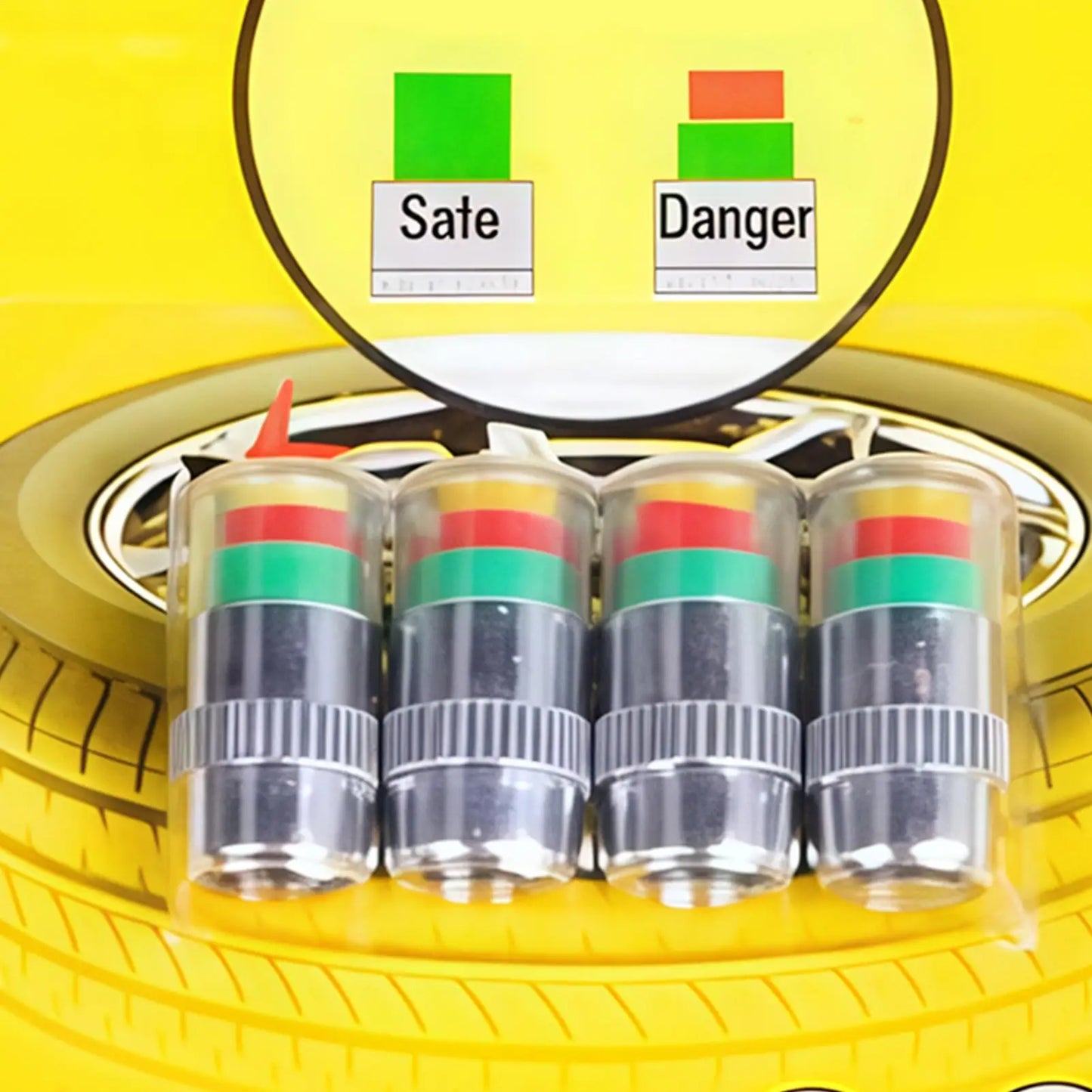 Tire Pressure Alert Valve Caps 4-Pack | Color-Changing Monitor