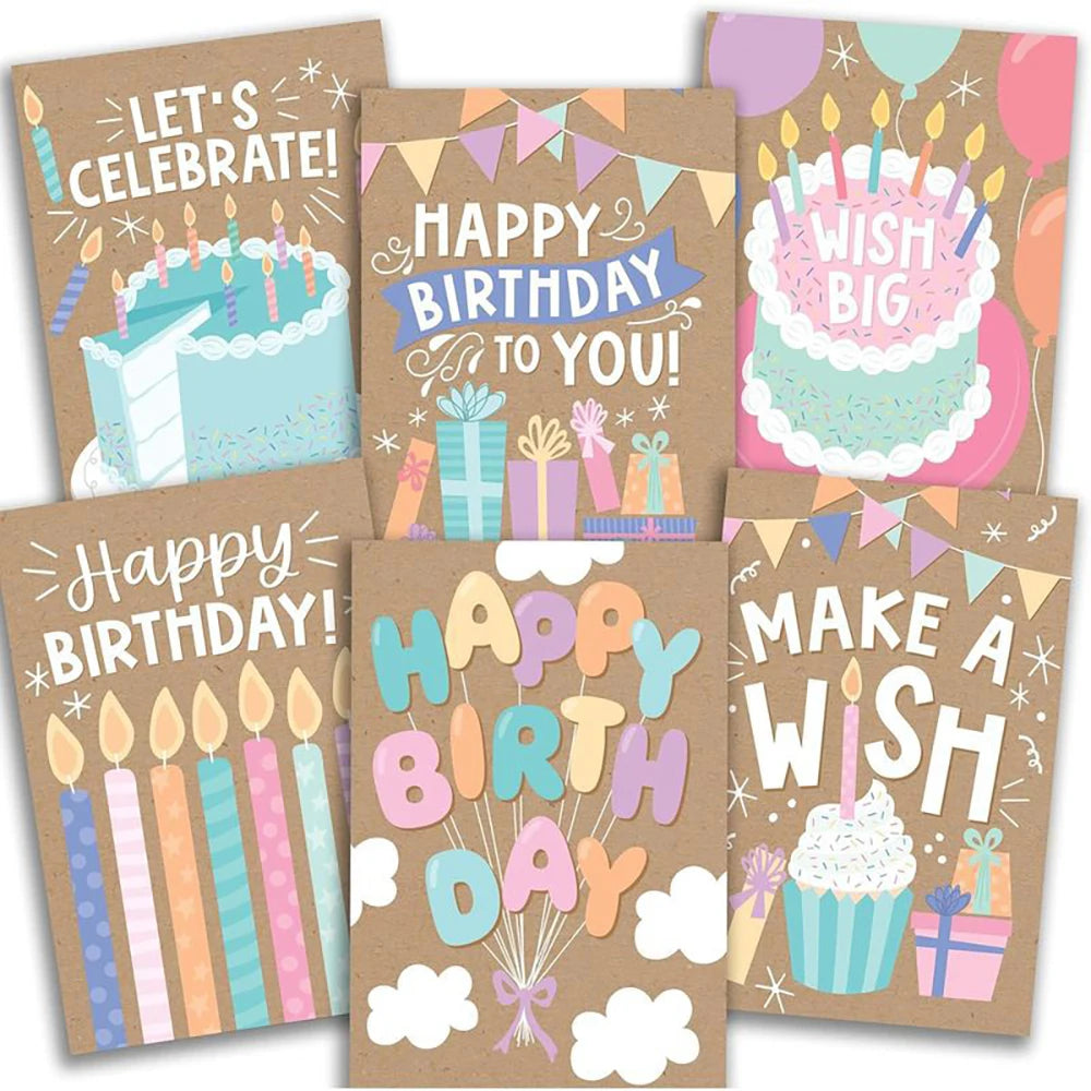 6 Cardboards Envelopes Colorful Cartoon Birthday Cards Simple