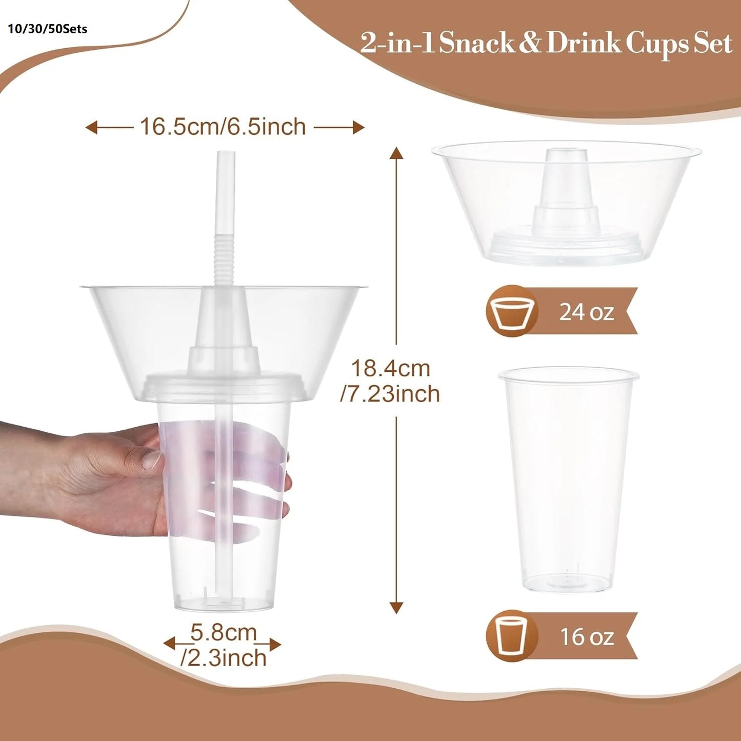 Free BPA Disposable Snack Bowl and Drink Cup Set in One for Party Takeaway Container for Drink Beverage Transparent Protest Peaceful Pleasures Health and Wellness 16OZ Cups 30pcs