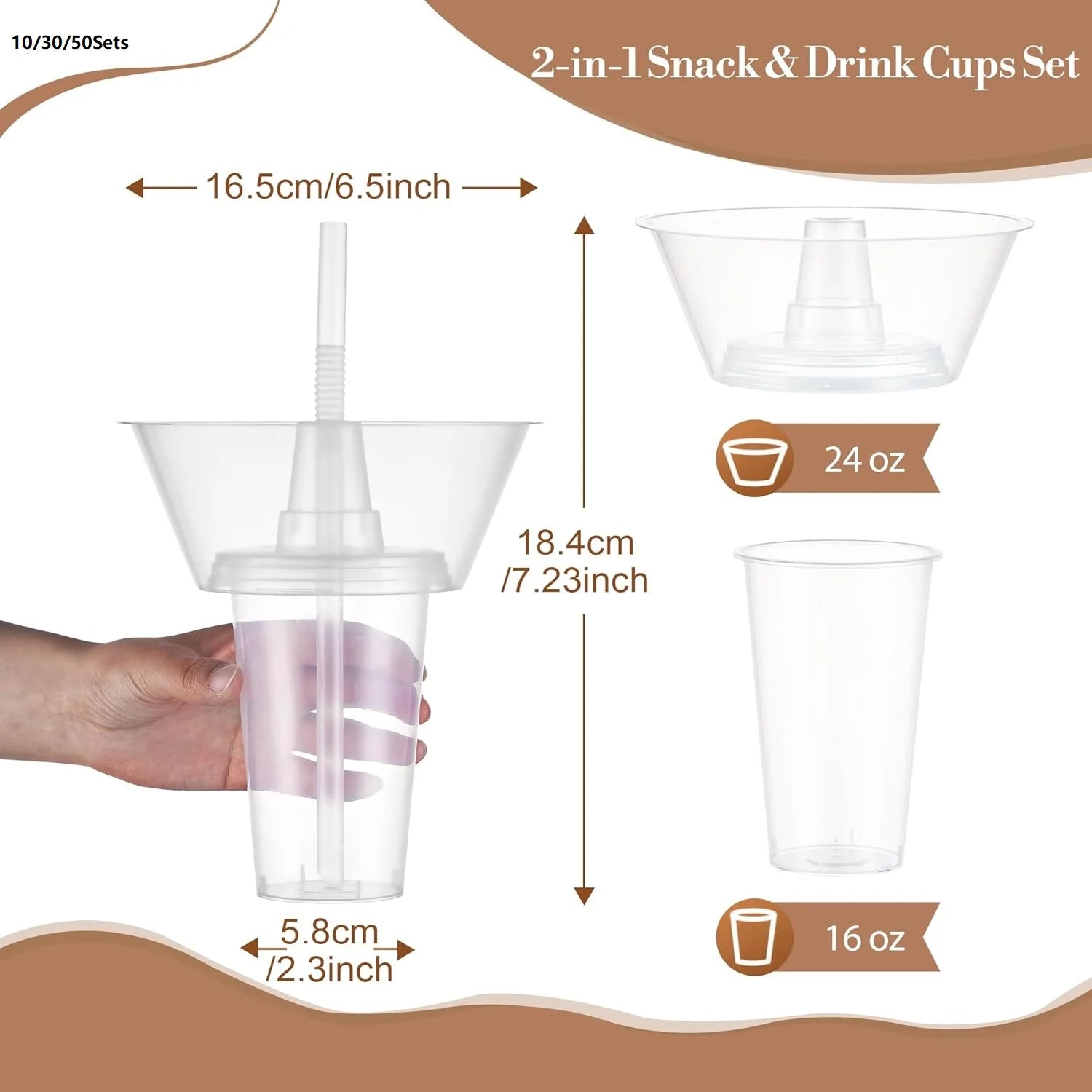 Free BPA Disposable Snack Bowl and Drink Cup Set in One for Party Takeaway Container for Drink Beverage Transparent Protest Peaceful Pleasures Health and Wellness 16OZ Cups 30pcs