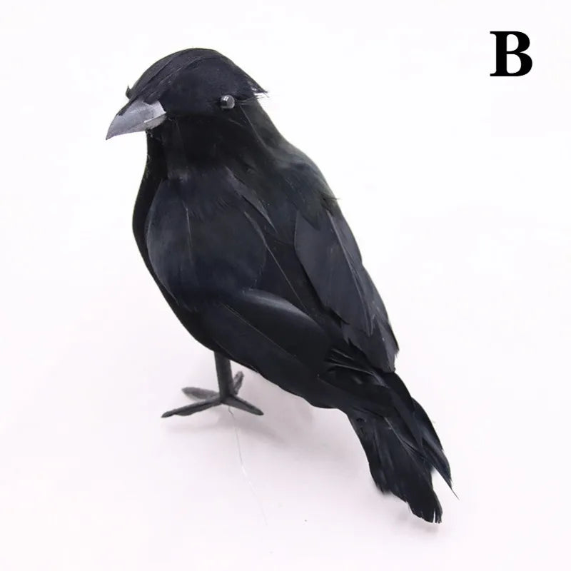 Realistic Black Crow Halloween Decoration – Flocked Feather Prop