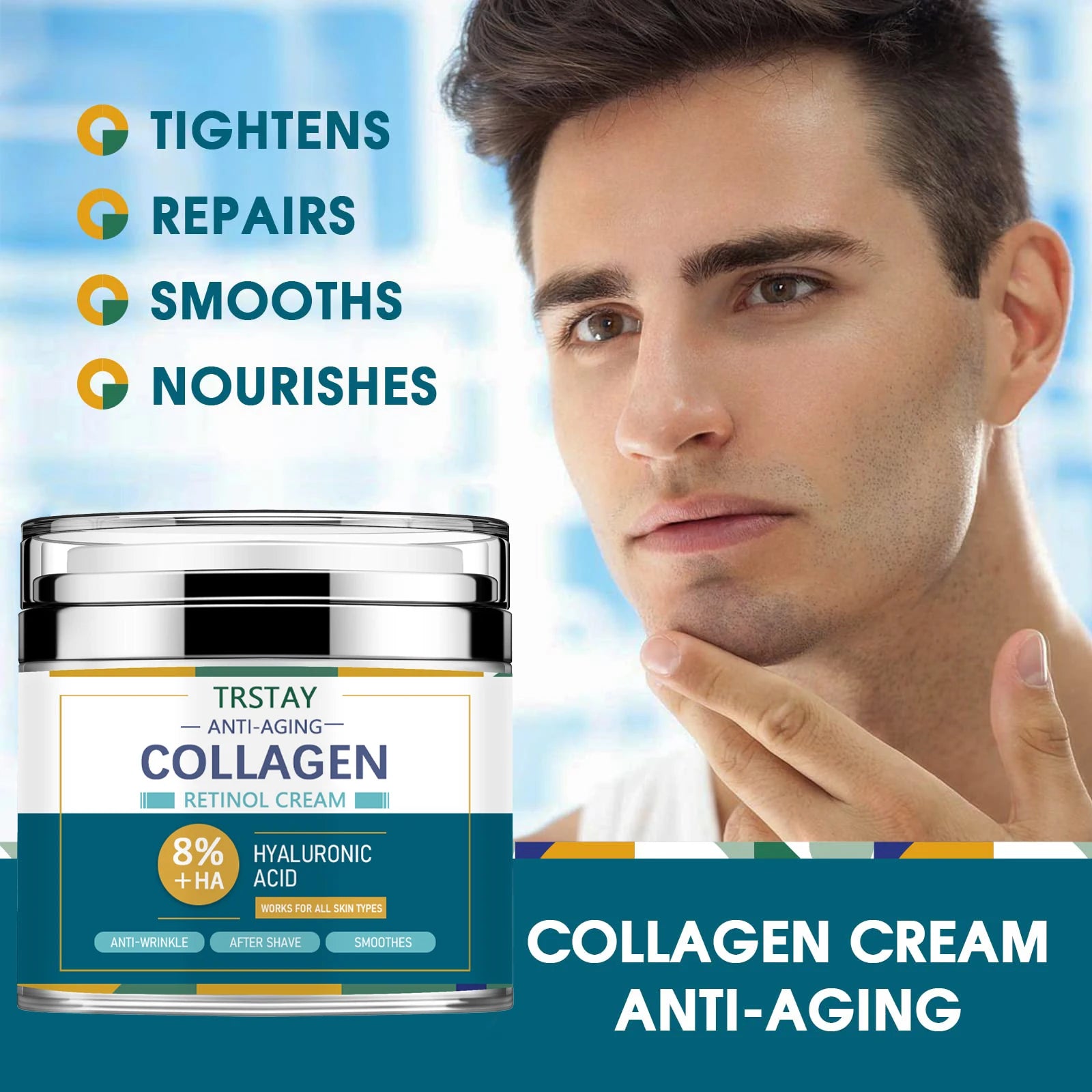 Mens Face Cream Moisturizer with 8% Hyaluronic Acid Collagen,one or two pumps is enough to dab on cheeks,forehead,and chin and g Peaceful Pleasures Health and Wellness