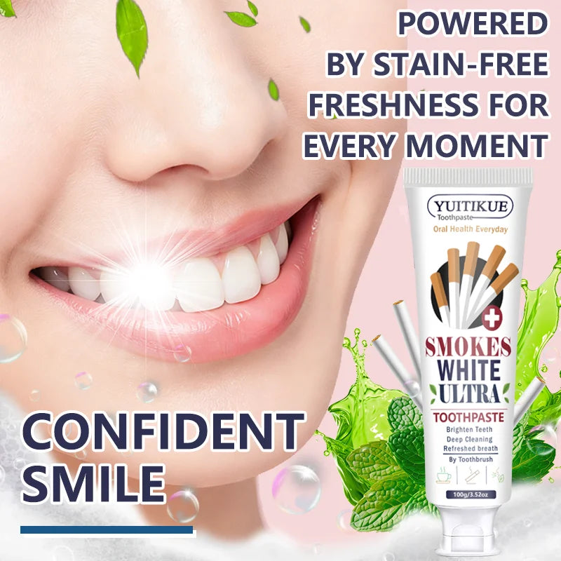 Yuitikue Smokes White Ultra Toothpaste, 100g Effective Stain Removal Toothpaste for Brighter Teeth & Fresh Breath, Deep Cleaning Peaceful Pleasures Health and Wellness