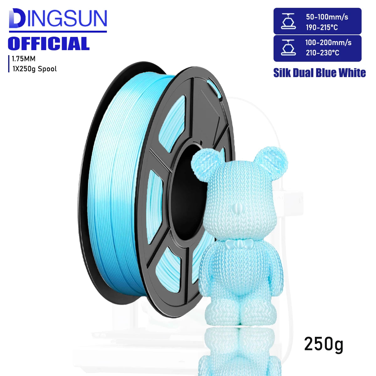 Silk Gradient PLA+ Filament 1.75mm Blue White | DINGSUN 3D