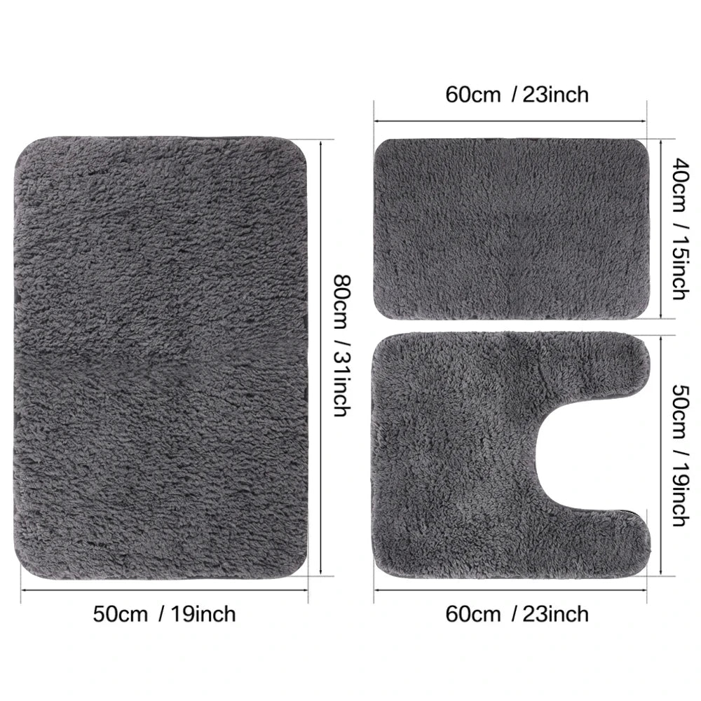 3 Piece Set Toilet Bath Floor Mat Microfibre Bath Mats Super Absorbent Extra Soft Non Slip Comfortable Carpet Bathtub Feet Rugs Peaceful Pleasures Health and Wellness Dark gray 3 Piece Set