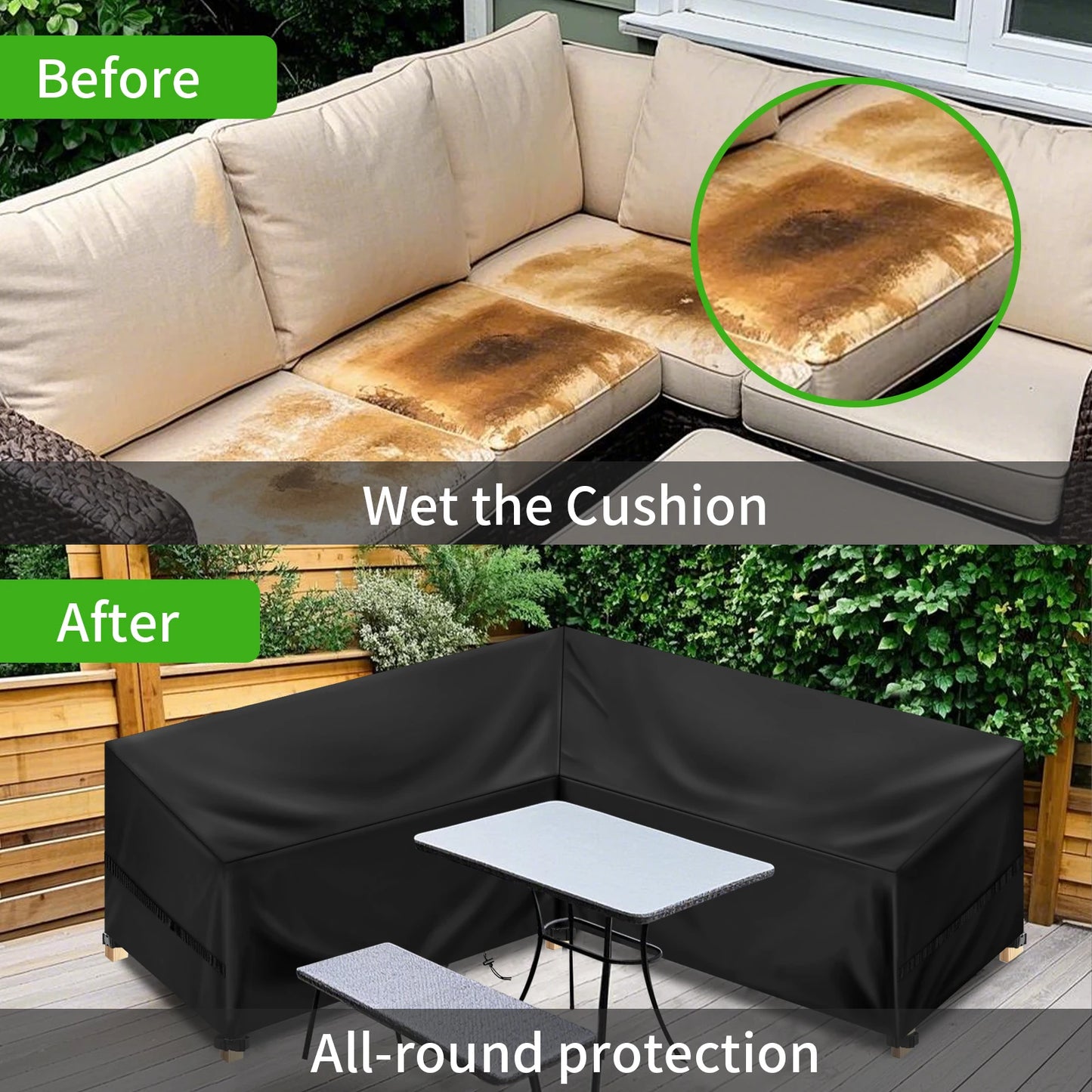 Waterproof Garden Furniture Cover L-Shaped Lounge Cover Sofa Cover for Garden Tarpaulin Corner Sofa Furniture Protective Cover Peaceful Pleasures Health and Wellness