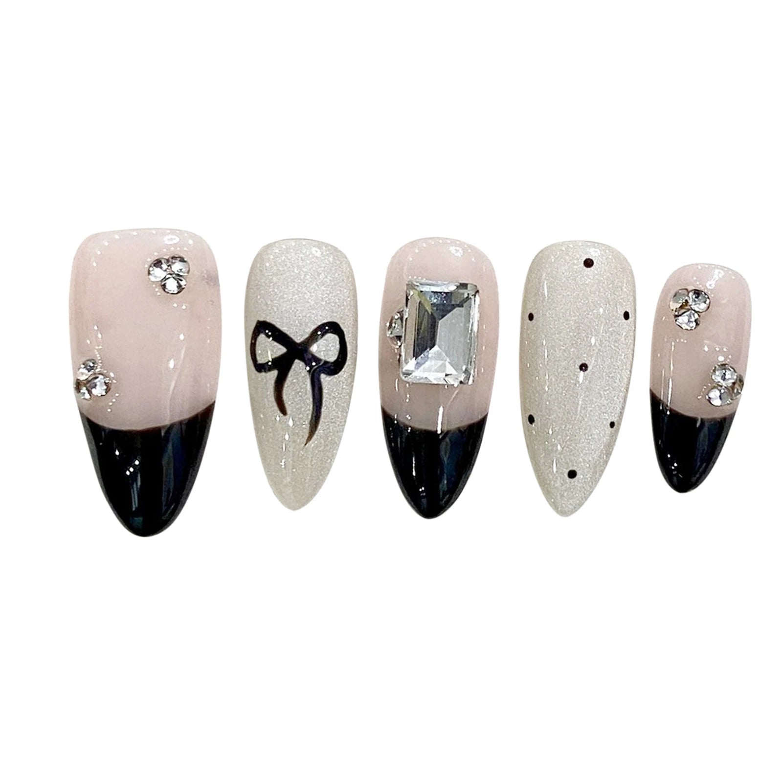 Gentle Pink Fake Nails with Black Tip Chip-Proof Smudge-Proof Fake Nails for Daily and Parties Wearing Peaceful Pleasures Health and Wellness