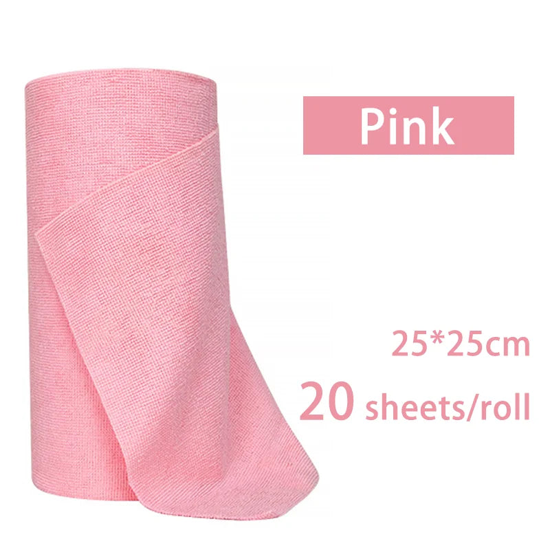 [Microfiber Cleaning Wipes] 20/50 Rolls Microfiber Cleaning Wipes, Reusable Household Kitchen Towel Rolls Peaceful Pleasures Health and Wellness Pink-20 sheets