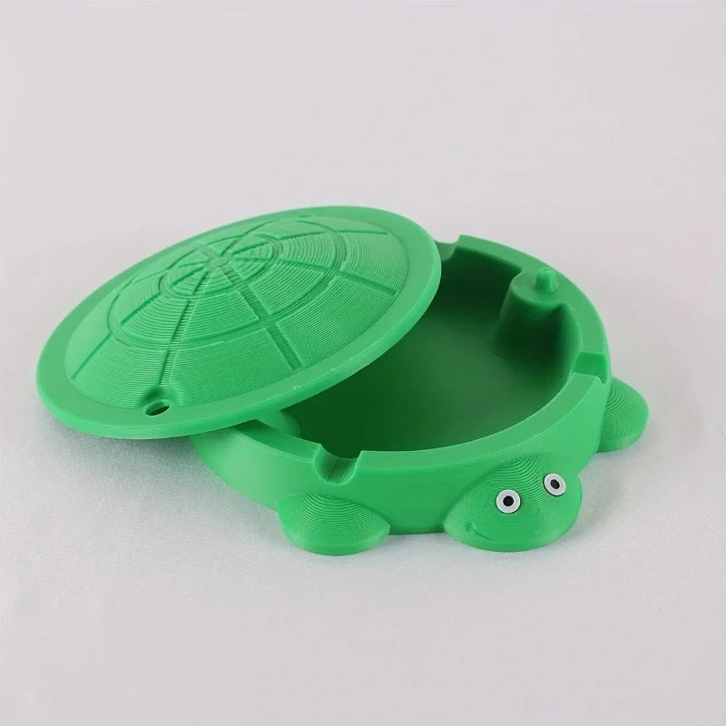 Turtle Themed Home Decor ashtray Orange Green Plastic Storage Container with Opening Lid Long Life Symbol Gift for All Ages Peaceful Pleasures Health and Wellness