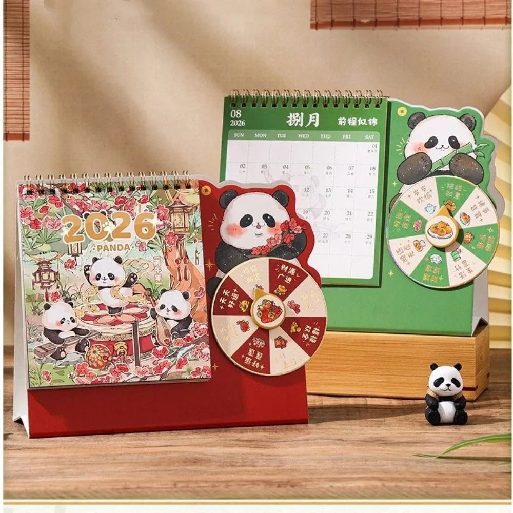 Cartoon Panda New Year Desktop Calendar Tear-away Double Coil Rotary Table Calendar 3D Thick Planner Calendar Student Peaceful Pleasures Health and Wellness