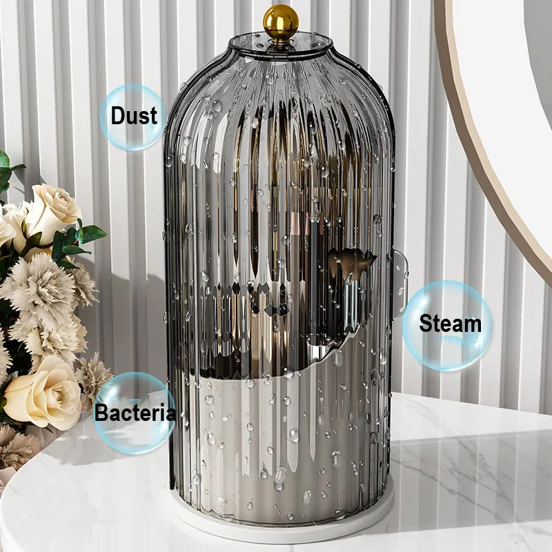 360° Rotating Makeup Brush Holder with Dustproof Lid | Organizer